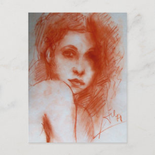 ROMANTIC BEAUTY / Woman Portrait in Sepia Brown Postcard