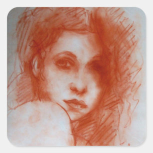 ROMANTIC BEAUTY / Woman Portrait in Sepia Brown Square Sticker