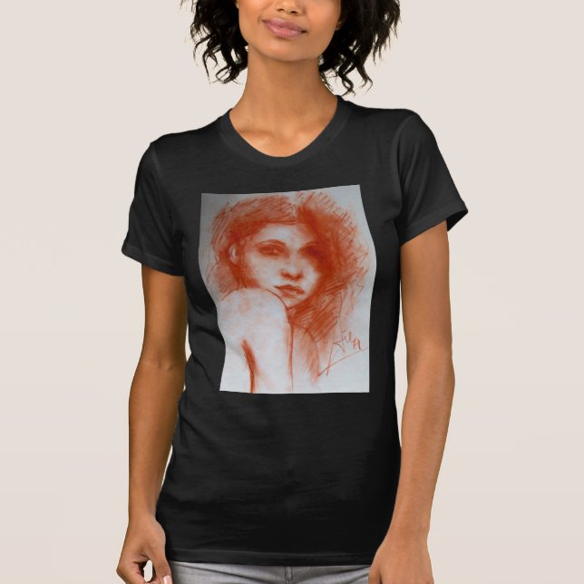 ROMANTIC BEAUTY / Woman Portrait in Sepia Brown T-Shirt (Front)