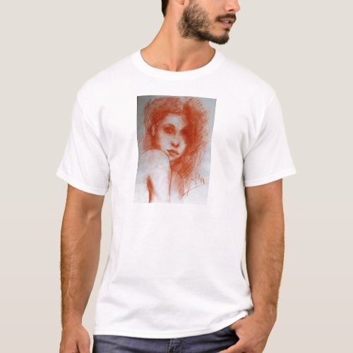 ROMANTIC BEAUTY  Woman Portrait in Sepia Brown T_Shirt