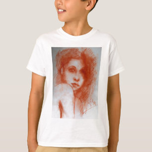 ROMANTIC BEAUTY / Woman Portrait in Sepia Brown T-Shirt