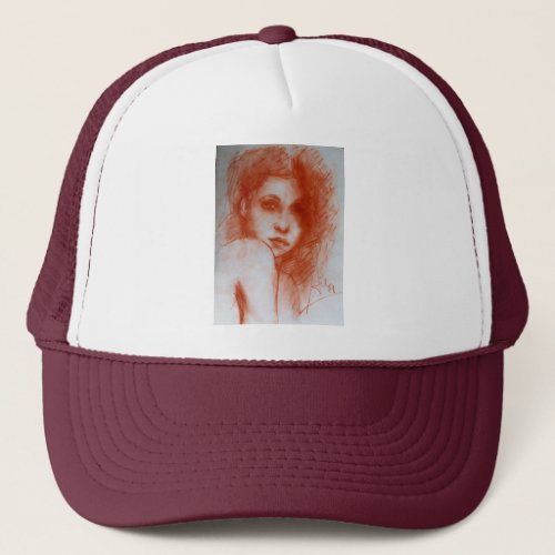 ROMANTIC BEAUTY  Woman Portrait in Sepia Brown Trucker Hat