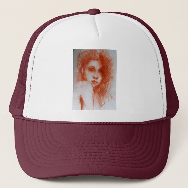 ROMANTIC BEAUTY / Woman Portrait in Sepia Brown Trucker Hat (Front)