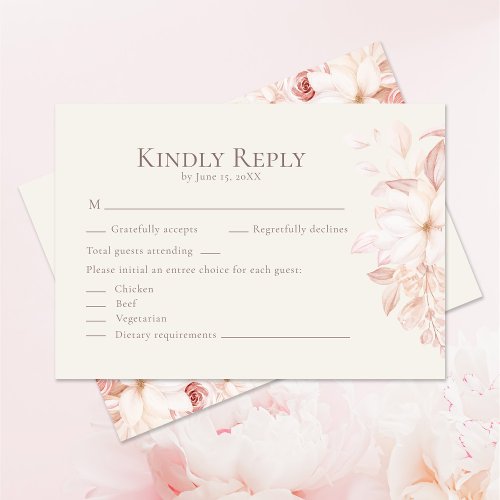 Romantic Beige and Pink Roses Wedding RSVP Card