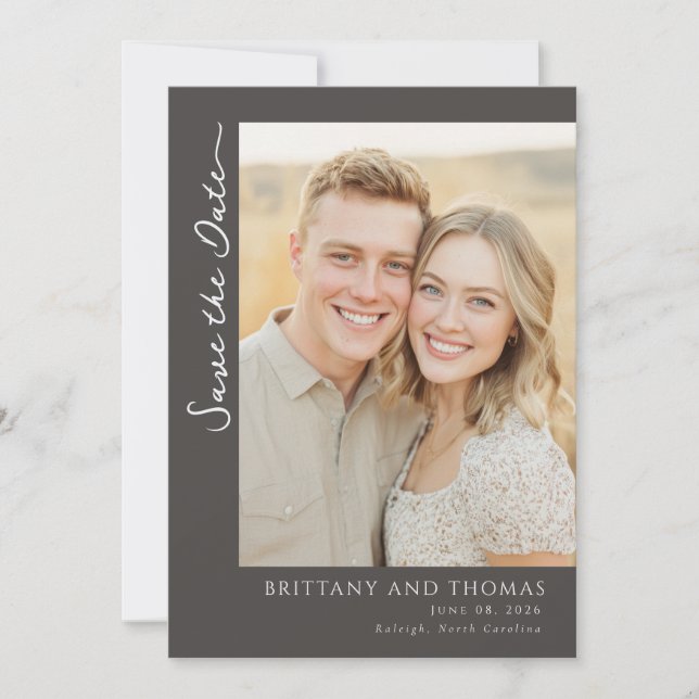 Romantic Beige Classic Photo Save The Date (Front)