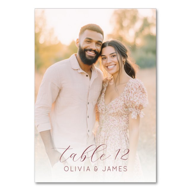 Romantic Beige Floral Photo Table Number (Back)