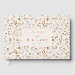 Romantic Beige Floral Wildflowers Foil Guest Book