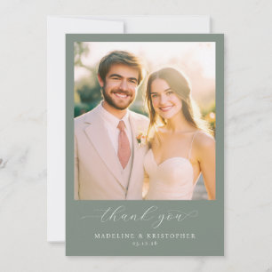 Romantic Beige Green Photo Thank You Card
