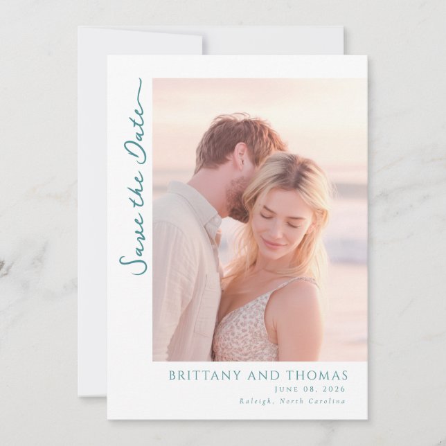 Romantic Beige Minimalist Photo Save The Date (Front)