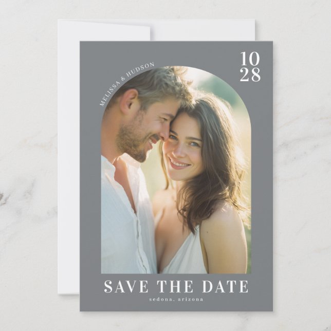 Romantic Beige Minimalist Photo Save The Date (Front)