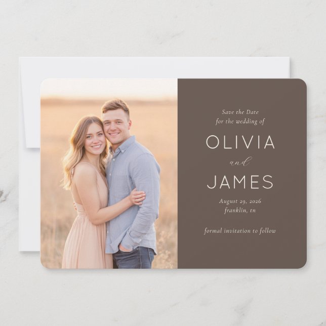 Romantic Beige Modern Photo Save The Date (Front)