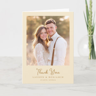 Romantic Beige Nostalgic Photo Letterpress Thank You Card