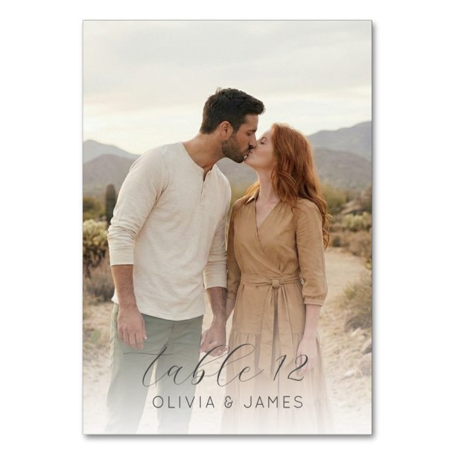 Romantic Beige Outdoor Photo Table Number (Back)