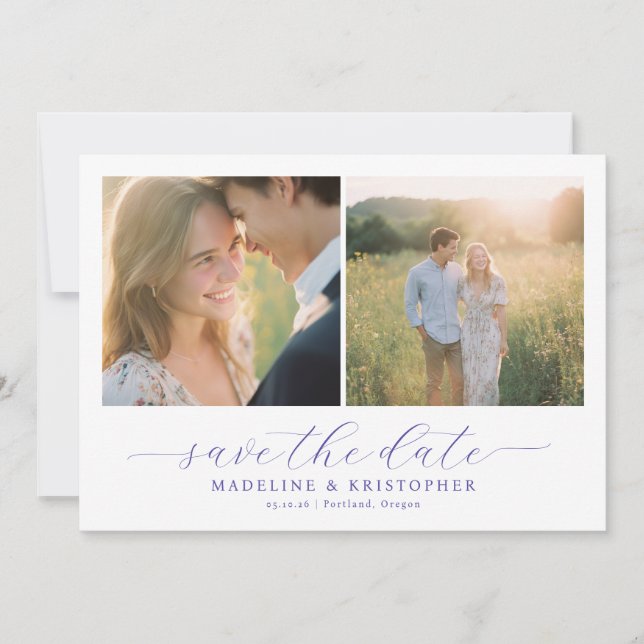 Romantic Beige Photo Collage Save The Date (Front)