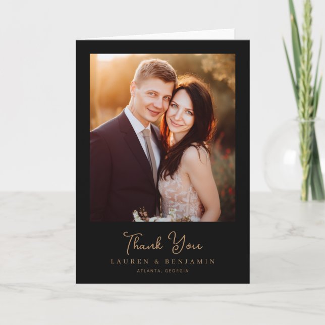 Romantic Beige Photo Thank You Card (Front)