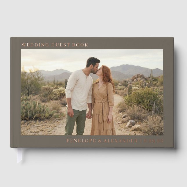 Romantic Beige Rustic Photo Foil Guest Book (Front)