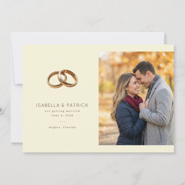 Romantic Beige Wedding Bands Save The Date (Front)