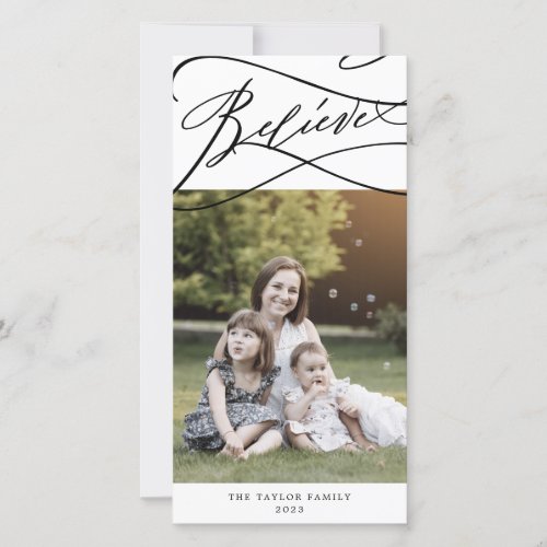 Romantic Believe Christmas Photo Family Newsletter Holiday Card