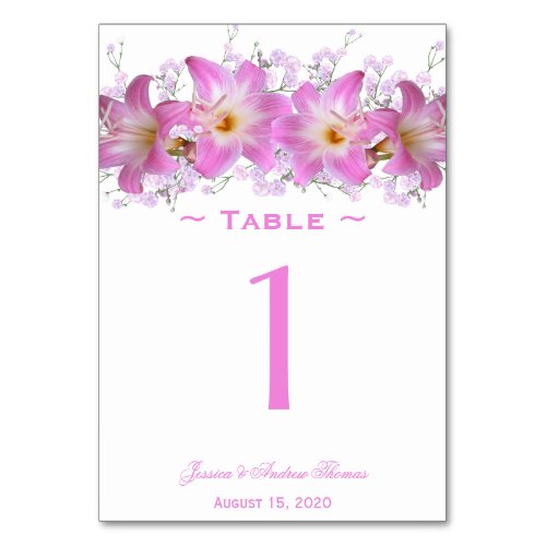 Romantic Belladonna Lilies Wedding Table Number