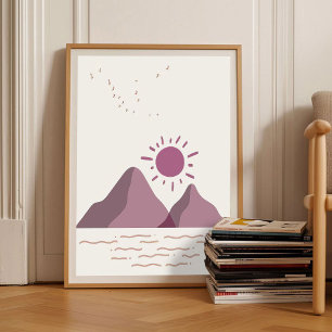 Romantic Berry Abstract Art Sunset Mountains Wall Poster
