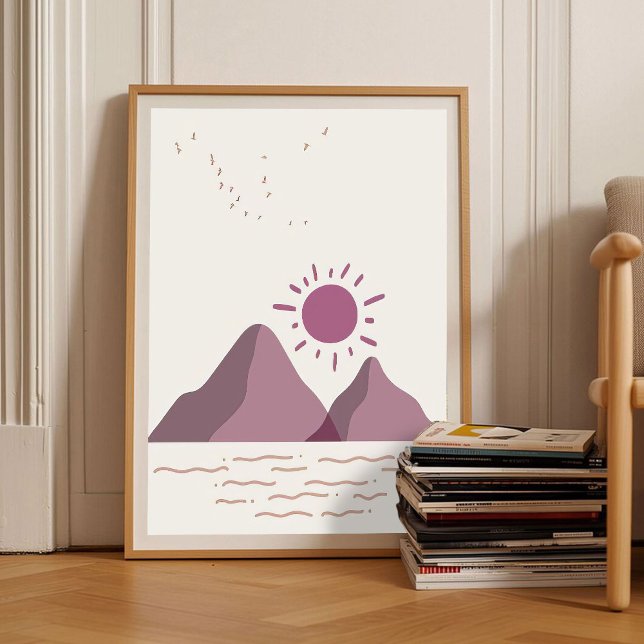 Romantic Berry Abstract Art Sunset Mountains Wall  Poster (Creator Uploaded)