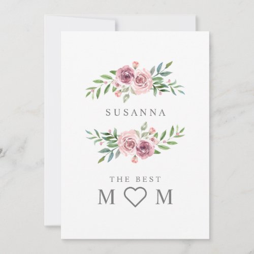 Romantic Best Mom Floral Wreath Monogram in Pink Holiday Card