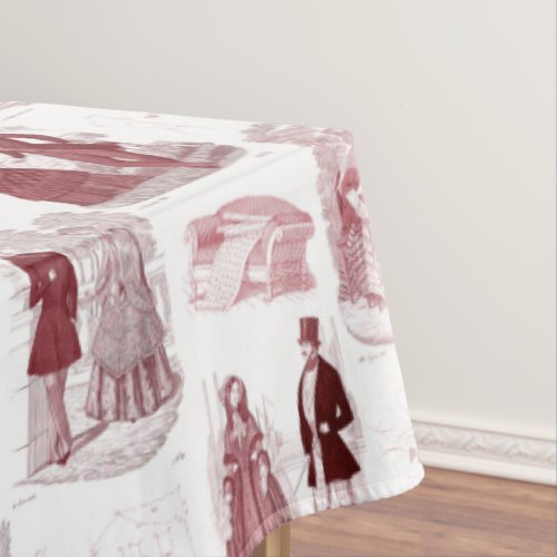 Romantic Biedermeier Vintage Fashion Red Toile Tablecloth