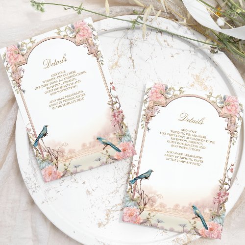 Romantic Birds Blush Pink Floral Wedding Enclosure Card