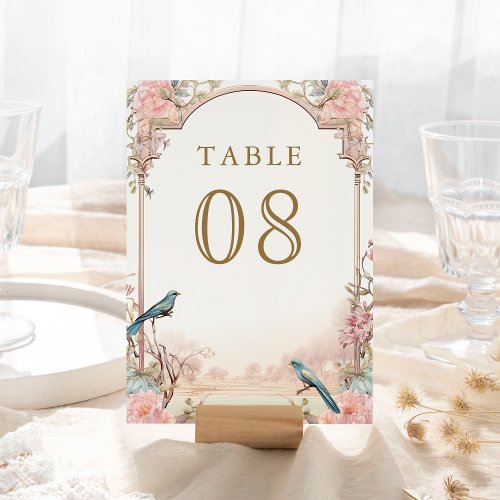 Romantic Birds Blush Pink Floral Wedding Table Number
