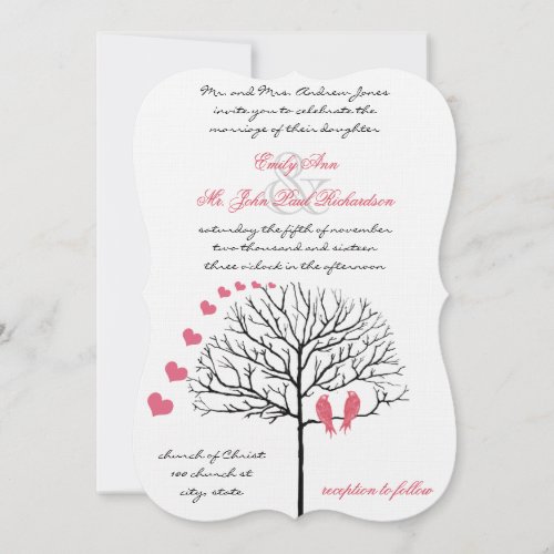 Romantic Birds Honeysuckle Pink Wedding Invite