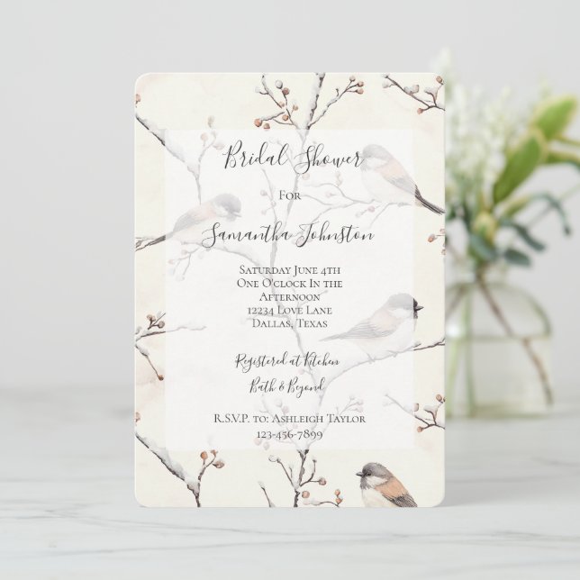 Romantic Birds in a Tree Bridal Shower Invitation (Standing Front)