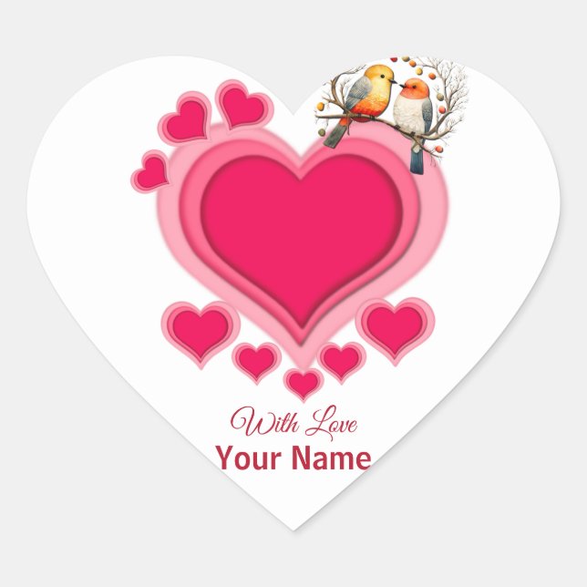 Romantic Birds on Branch Valentine's Day and Heart Heart Sticker (Front)