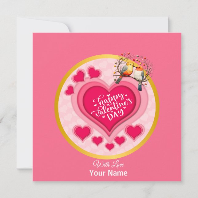 Romantic Birds on Branch Valentine's Day and Heart Invitation (Front)