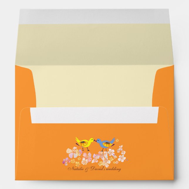 Romantic Birds Pre Addressed Orange Wedding Envelope (Back (Bottom))