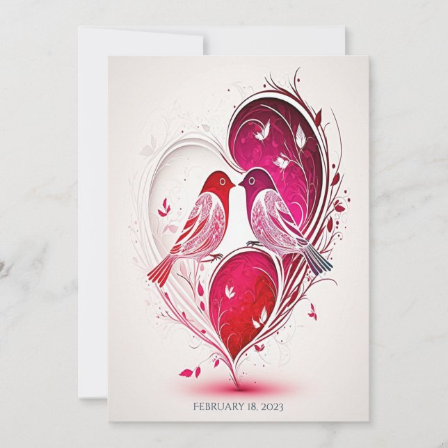 Romantic Birds & Script Wedding Invitation (Front)