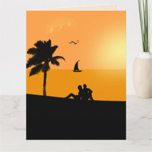 ROMANTIC BIRTHDAY BEACH SUNSET TROPICAL GREETING CARD