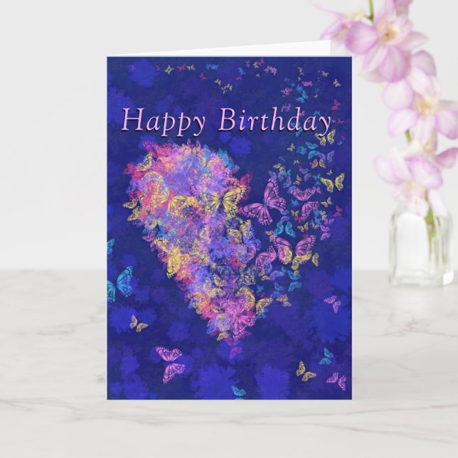 Romantic Birthday Card Butterfly Heart Love (Orchid)