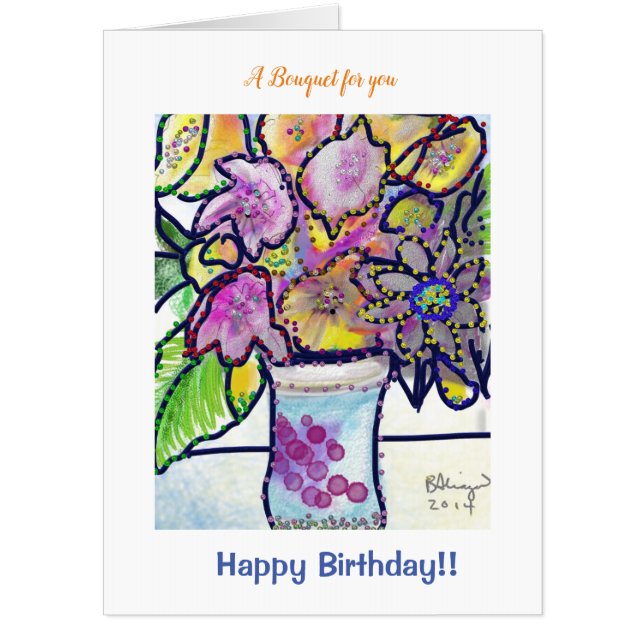 Romantic Birthday Custom Text Giant Bouquet Card (Front)