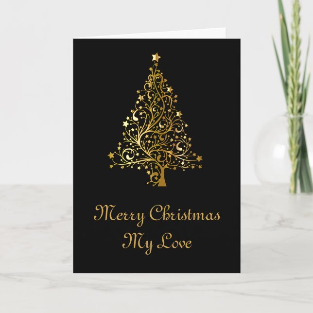 Romantic Black And Gold Christmas Holiday Card (Front)