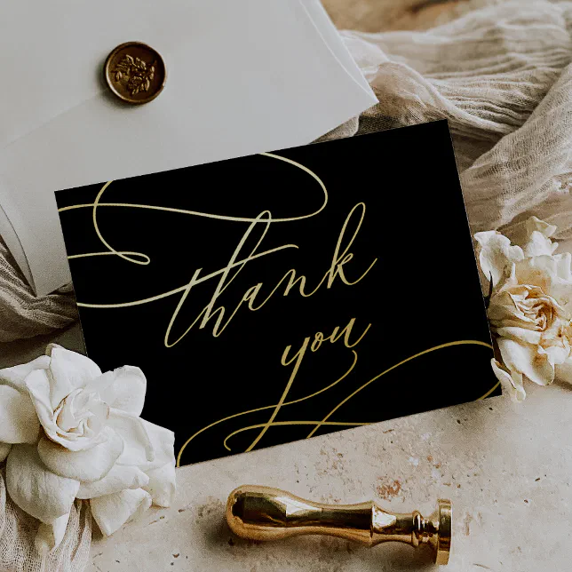 Romantic Black and Gold Foil Thank You Card | Zazzle