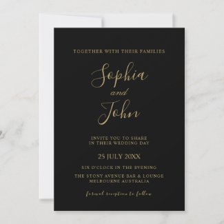 Romantic Black and Gold Wedding Invitation