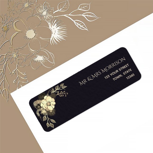 Romantic Black and Gold Wedding Return Address Label (Creator Uploaded)
