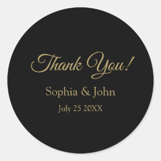 Romantic Black and Gold Wedding Thank You Classic Round Sticker