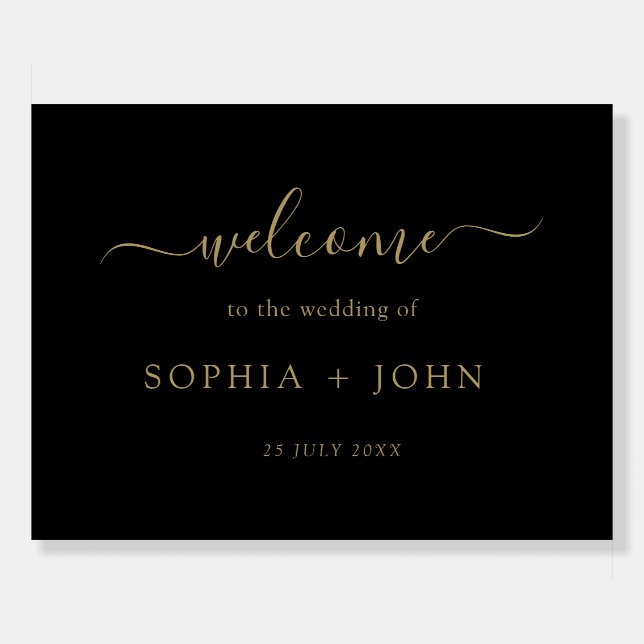 Romantic Black and Gold Wedding Welcome Foam Board (Front)