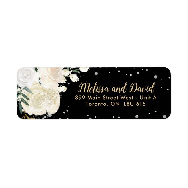 Romantic Black and Gold Winter Wedding Label (Front)