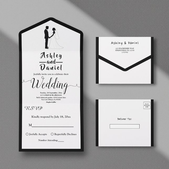Romantic Black And White Classic Formal Wedding All In One Invitation (Creator Uploaded)