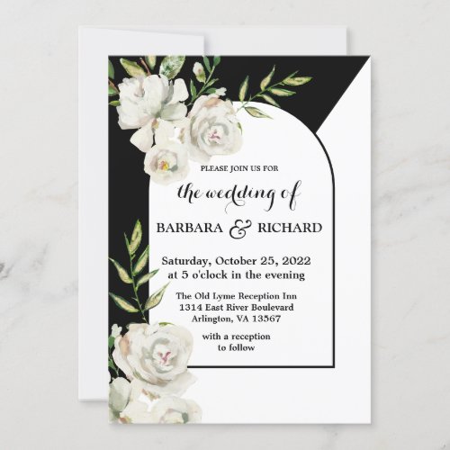 Romantic Black and White Floral Wedding    Invitation