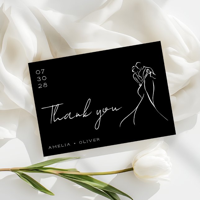 Romantic Black and White Lovely Modern Wedding Thank You Card (Creator Uploaded)