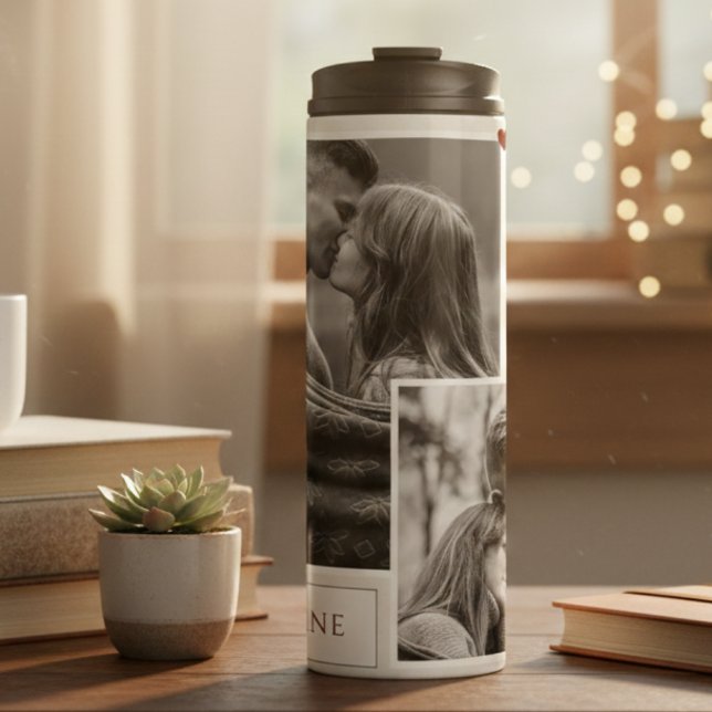 Romantic Black and White Photo Collage Be Mine  Thermal Tumbler (Creator Uploaded)