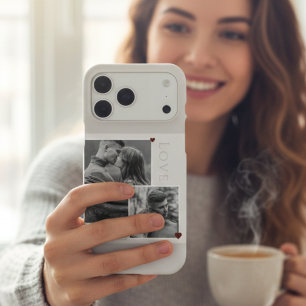 Romantic Black and White Photo Collage, Red Hearts iPhone 16 Pro Max Case